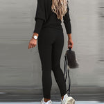 2 Pieces Outfit Skew Neck Long Sleeve Loose Pullover Top and Drawstring High Waist Slim Fit Pants Set