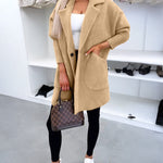Notched Collar Long Sleeve Single Breasted Coat Casual Mid-legth Fuzzy Coat with Pockets