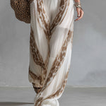Elegant Vacation Style White Chiffon Printed Wide-leg Pants