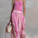 Retro-style Knitted Camisole Top And Printed Chiffon Skirt Set