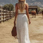 V-neck Lace Sleeveless Maxi Dress