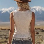 Elegant Lace Half-zip Sleeveless Tank Top