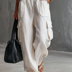 Vacation Retro Gray Mesh Knit Vest And White Cotton Linen Work Pants Set