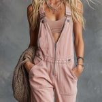 Retro Casual Western V-Neck Front-Zip Light Pink Denim Overalls Jumpsuit