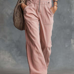 Retro Casual Western V-Neck Front-Zip Light Pink Denim Overalls Jumpsuit