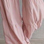 Casual Retro Ruffled Pink Sleeveless V-neck Button Cotton And Linen Jumpsuit