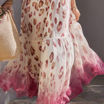 Elegant Retro White Gradient Leopard Print Chiffon Spaghetti-Strap Maxi Dress