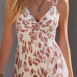 Elegant Retro White Gradient Leopard Print Chiffon Spaghetti-Strap Maxi Dress