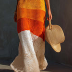 Breathable Vacation Halter-Neck Lightweight Striped Knit Maxi Dress