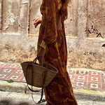 Sunflower Print Ring Cutout Waist Long Sleeve Maxi Dress