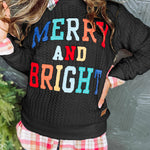 Merry And Bright Cable Knit Pullover Sweatshirt