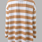 Women's Striped T Shirt Long Sleeve Drop Shoulder Crewneck Tee Side Slit Casual Loose Fit Top