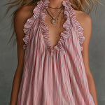 Retro Casual Fashion Ruffled V-Neck Striped Mini Dress