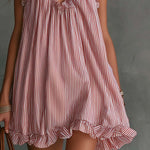 Retro Casual Fashion Ruffled V-Neck Striped Mini Dress