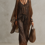 Bohemian Gradient Leopard Print Flowing Robe Three-piece Set