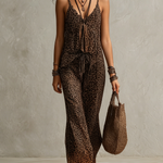 Bohemian Gradient Leopard Print Flowing Robe Three-piece Set
