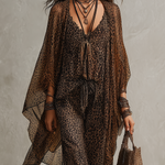 Bohemian Gradient Leopard Print Flowing Robe Three-piece Set