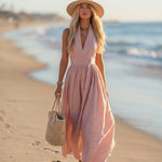 Bohemian West Resort Elegant Sleeveless Cotton Linen Dress