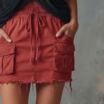 Retro Casual Workwear Style Red Cotton Short Skirt
