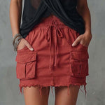Retro Casual Workwear Style Red Cotton Short Skirt