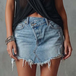 Vintage Versatile Blue Distressed Denim Asymmetrical Mini Skirt