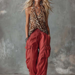 Personality Versatile Retro V-Neck Leopard Print Chiffon Top