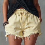 Casual & Versatile Light Yellow Distressed Denim Hot Pants