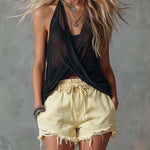 Casual & Versatile Light Yellow Distressed Denim Hot Pants