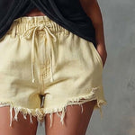 Casual & Versatile Light Yellow Distressed Denim Hot Pants