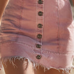 Retro Pink V-neck Button-down Sleeveless Denim Mini Dress