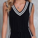 Retro Casual Sporty Color-blocked Black Sleeveless V-neck Cotton Jumpsuit