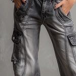 Stylish & Versatile Cargo-Style Multi-Pocket Grey Jeans