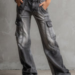 Stylish & Versatile Cargo-Style Multi-Pocket Grey Jeans