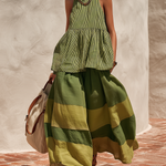 Retro-chic Striped Top And Color-blocked Wide-leg Pants