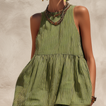 Retro-chic Striped Top And Color-blocked Wide-leg Pants