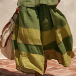 Retro-chic Striped Top And Color-blocked Wide-leg Pants