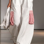 Color-blocked Wide-strap Sleeveless Multi-pocket Jumpsuit