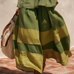 Retro-style Vacation Color-blocked Cotton And Linen Wide-leg Pants