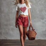 Rowan Cherry Red Cargo Denim Shorts Effortless Summer Energy