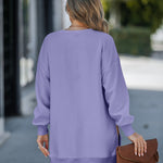 Letter Patch Detail Long Sleeve Drop Shoulder Pullover Sweatshirt Casual Zipper Side Slit Top