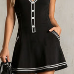 Black Color-blocked V-neck Sleeveless Mini Dress