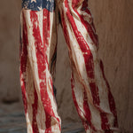 Retro-style Flag Print Cotton Linen Sleeveless Jumpsuit