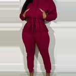 2 Pieces Outfit Drop Shoulder Kangaroo Pocket Stretchy Hem Crop Drawstring Hoodie Sweatshirt And Drawstring Elastic Waist Jogger Sweatpants Casual Tracksuit