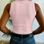 Rhinestone Decor O-neck Sleeveless Knit Tee Slim Fit Tank Top