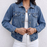 Women's Rhinestone Denim Jacket Vintage Washed Button-Down Jean Jacket Sparkly Loose Fit Streetwear Outwear