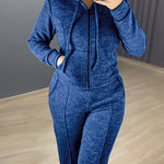 2 Pieces Outfit Long Sleeve Zip Up Drawstring Hoodie Coat and Casual Elastic Waist Seam Front Straight Leg Pants Set