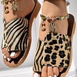 Zebra Stripe Leopard Pattern Toe Post Slippers