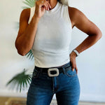 Rhinestone Decor O-neck Sleeveless Knit Tee Slim Fit Tank Top