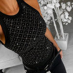 Women's Rhinestone Argyle Pattern Ribbed Tank Top Slim Fit Top