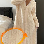 Stylish Contrast Lace V Neck Night Dress Casual Long Sleeve Weaving Knit Coral Sleepwear